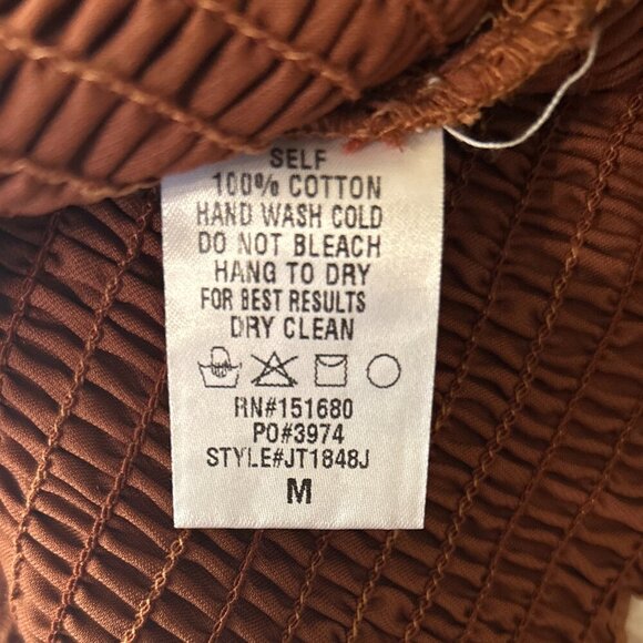 Storia NWT SZM Copper Brown Milkmaid Smocked Peasant Top Romantic Boho Glam - Picture 9 of 9